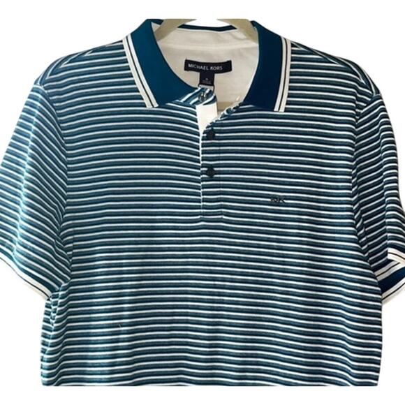 Michael Kors Men's Modern Fit Stretch Polo, Greenwich Hybrid Blue & White, M